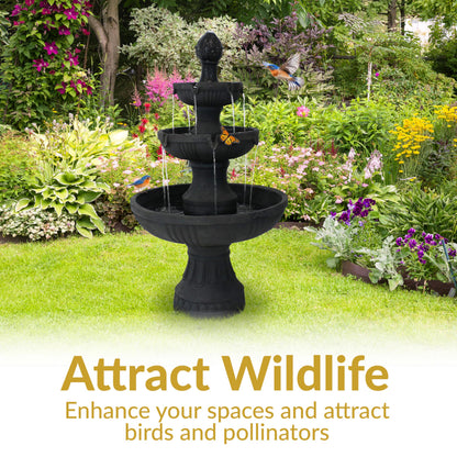 Sunnydaze Flower Blossom 43" Tiered Outdoor Water Fountain - 3-Tiered Outdoor Fountain for Garden, Patio, or Backyard - Black Finish