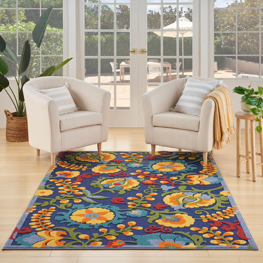 Nourison Home Aloha Navy Multicolor 5'3" x 7'5" Area Rug - Easy Clean, Non Shedding, Bed Room, Living Room, Dining Room, Kitchen (5' x 8')