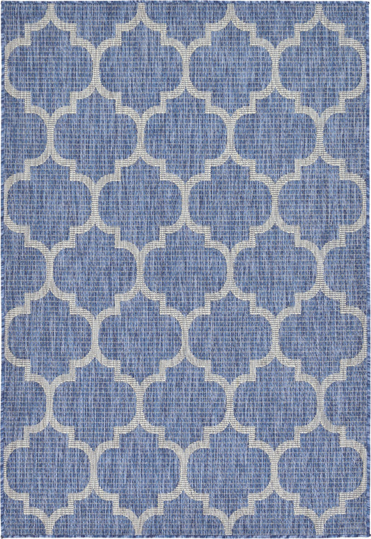 Unique Loom Outdoor Trellis Collection Area Rug (4' 1" x 6' 1" Rectangle, Navy Blue/ Ivory)