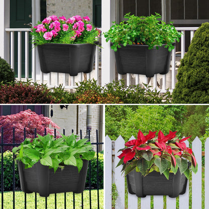ORIMERC 9.8 inch Wood Imitated Wall Planter Pots for Indoor Plants, Wall Hanging Planters Living Wall Planter Indoor Outdoor Vertical Wall Mounted Planter for Your Green Plants, Dark Coffee (4 Pack)
