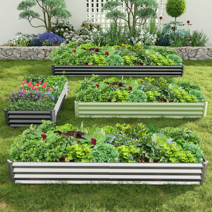 Ayen Guard 2PCS 8x2x1FT Galvanized Raised Garden Bed, Galvanized Planter Raised Garden Boxes Outdoor, Large Metal Raised Garden Beds for Vegetables-Grey