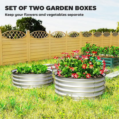 Outsunny Galvanized Raised Garden Bed Set of 2, Planters for Outdoor Plants with Safety Edging, Easy-to-Assemble Stock Tanks for Growing Flowers, Herbs and Vegetables, 2' x 2' x 1', Silver