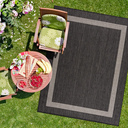 CAMILSON Outdoor Rug 9x12, Large Modern Outside Rugs for Patios Porches Waterproof Durable Washable Non-Shedding, Easy-to-Clean Indoor Outdoor Area Carpet (9 x 12, Bordered - Dark Gray/Light Gray)