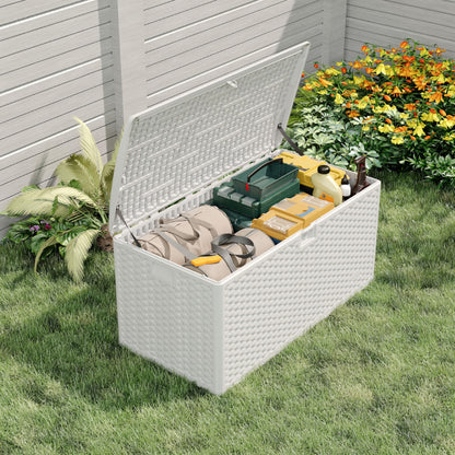 Garvee 99 Gallon Waterproof Large Resin Deck Box Indoor Outdoor, Lockable Storage Container for Patio Furniture Tools, Waterproof Deck Box Patio Storage Bin for Pool Garden, White