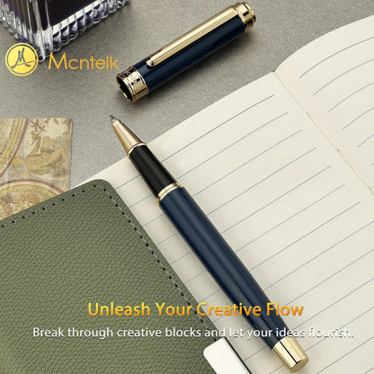 MCNTEIK 317 Rollerball - Stunning Luxury Blue Lacquer Pen with 24K Gold Finish, Schmidt Black Ink Refill, Fancy Gift Set for Men & Women, Professional, Graduation Executive Office, Nice Classic Pens