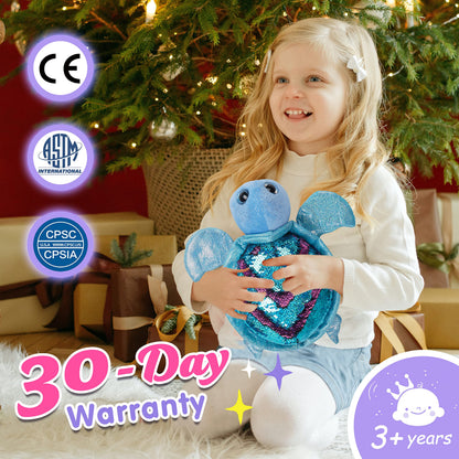 Athoinsu Reversible Sequins Stuffed Animal Sea Turtle Sparkly Soft Plush Toy Ocean Life Tortoise Throw Pillow Birthday Valentine's Day Plushie Gifts for Toddler Kids Boys and Girls, 12'' (Blue)