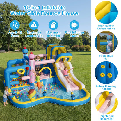 TOAOB Inflatable Water Slide for Kids 3-12: Blow Up Bounce House Backyard Water Park with 480W Blower- 10 in 1 with Pool for Outdoor Birthday Party