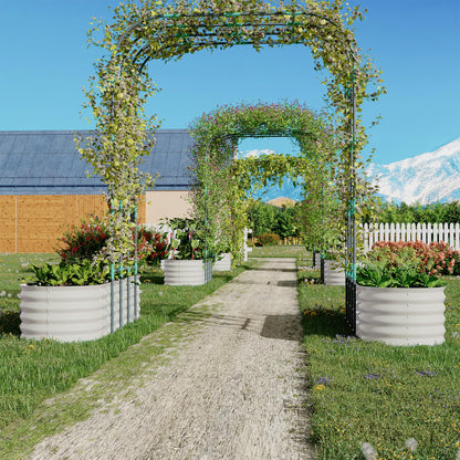GarveeHome Expandable Arch Trellis Raised Bed Kit – 95” Metal Garden System with Vertical Netting, Plant Ties, and Drainage Design for Vegetables, Flowers, and Vines (Rust-Proof Beige)