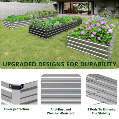 Henshwon 2PCS 10x3x1ft Galvanized Raised Garden Bed Kit,Metal Planter Box for Vegetables,Flowers,Herbs Durable Rust-Resistant Patio Gardening Beds,Silver