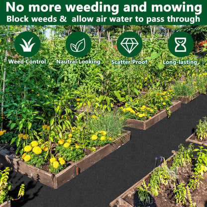 DECOHS 10 x 2 Ft Recycled Felt Mulch Mat Roll for Landscaping, Permanent Fabric Mulch Walkway Pathway Mat, Reusable Garden Pathway Mulch Barrier with 10 Stakes for Plants, Vegetable and Flower Outdoor
