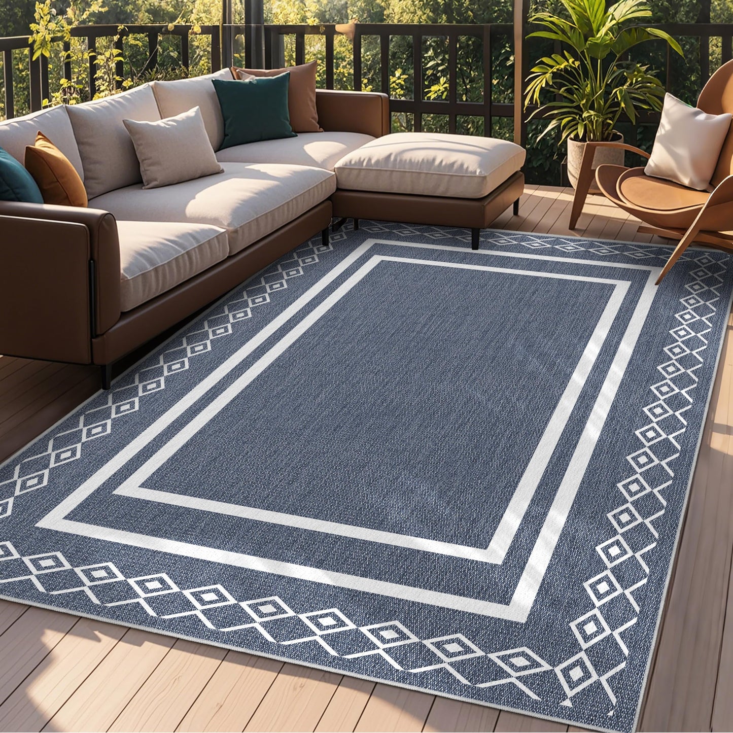 Arenarug Outdoor Patio Rug, Outside Rectangular Carpet, Moroccan Geometric Rugs, Washable Large Indoor Outdoor Rug 8x10 Mats for RV, Picnic, Backyard, Deck, Balcony, Porch, Beach
