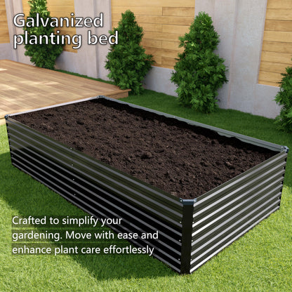 DIIYIV Galvanized Raised Garden Bed Kit Outdoor Patio,6x3x2ft Large Rectangular Metal Planter Boxes,Deep Root Box Planter for Gardening,Vegetables,Flowers,Herbs-Black
