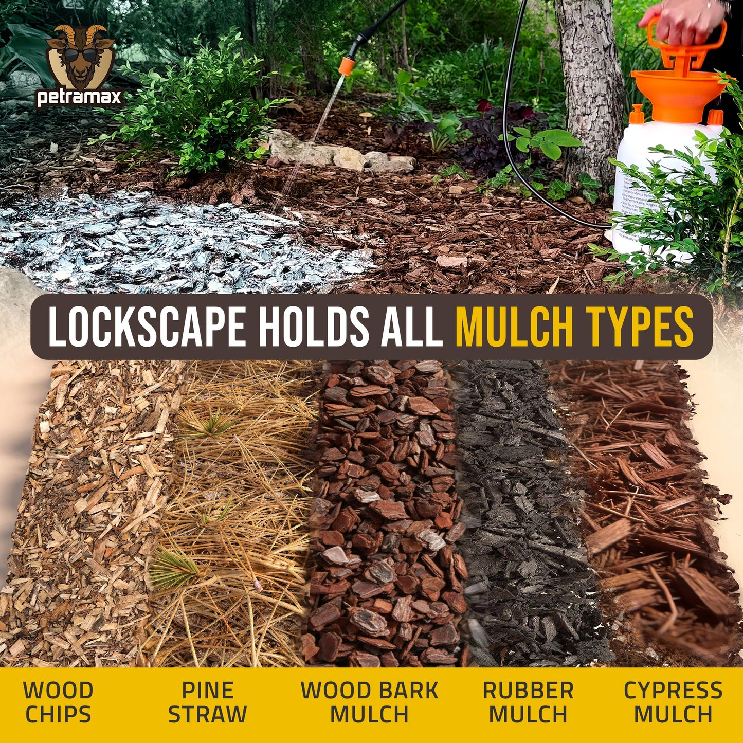 PetraMax Lockscape Mulch Glue for Landscaping Rocks Max Concentrate, Weed Barrier - Non-Toxic Pea Gravel Binder, Mulch & Rock Glue for Landscaping, Landscape Rock & Gravel Stabilizer - (1 Gal)