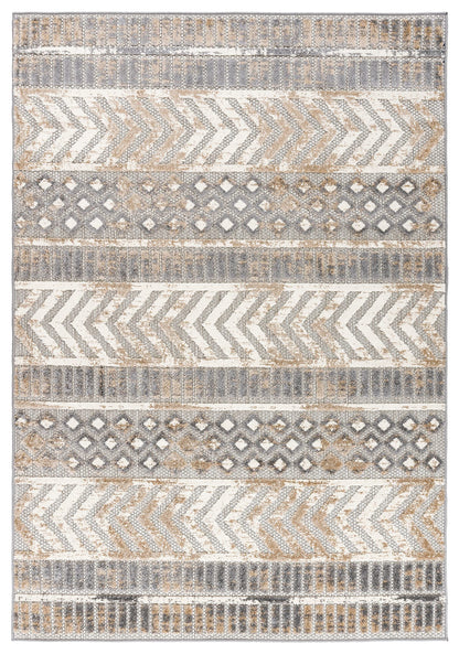 Rugshop Distressed Geometric Indoor/Outdoor Beige Area Rug Modern Tribal Stripe, Durable Stain Resistant Perfect for Patio, Backyard, Deck and Outdoor Lounge 10' x 14'