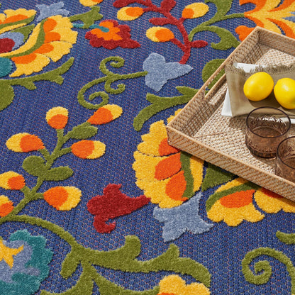 Nourison Home Aloha Navy Multicolor 5'3" x 7'5" Area Rug - Easy Clean, Non Shedding, Bed Room, Living Room, Dining Room, Kitchen (5' x 8')