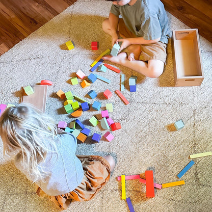 Quiggly Montessori Wooden Rainbow Building Blocks Set | 68-Piece Educational STEM Toy for Toddlers | Includes Storage Box with Carry Handles | Ideal for Ages 12-48+ Months (Wooden Storage Box)