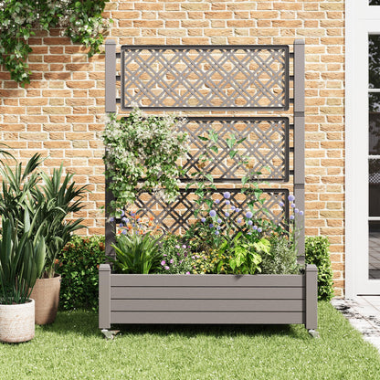 WTFGO Resin Raised Garden Bed with Trellis and Wheels - Plasitc Planter Box with Trellis Outdoor with Drainage Holes & Water Monitor for Climbing Plants, Flower, Gray(61.2" H)
