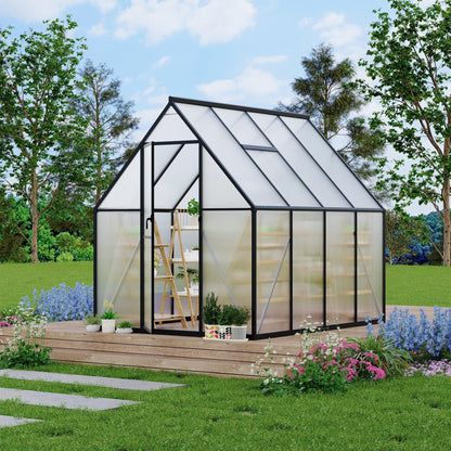 GarveeLife 6'x7' Aluminum-Framed Polycarbonate Greenhouse, Heavy Duty Polycarbonate Greenhouse with Quick Setup Structure and Roof Vent, Large Enhanced Aluminum Green House Kit for Outdoors