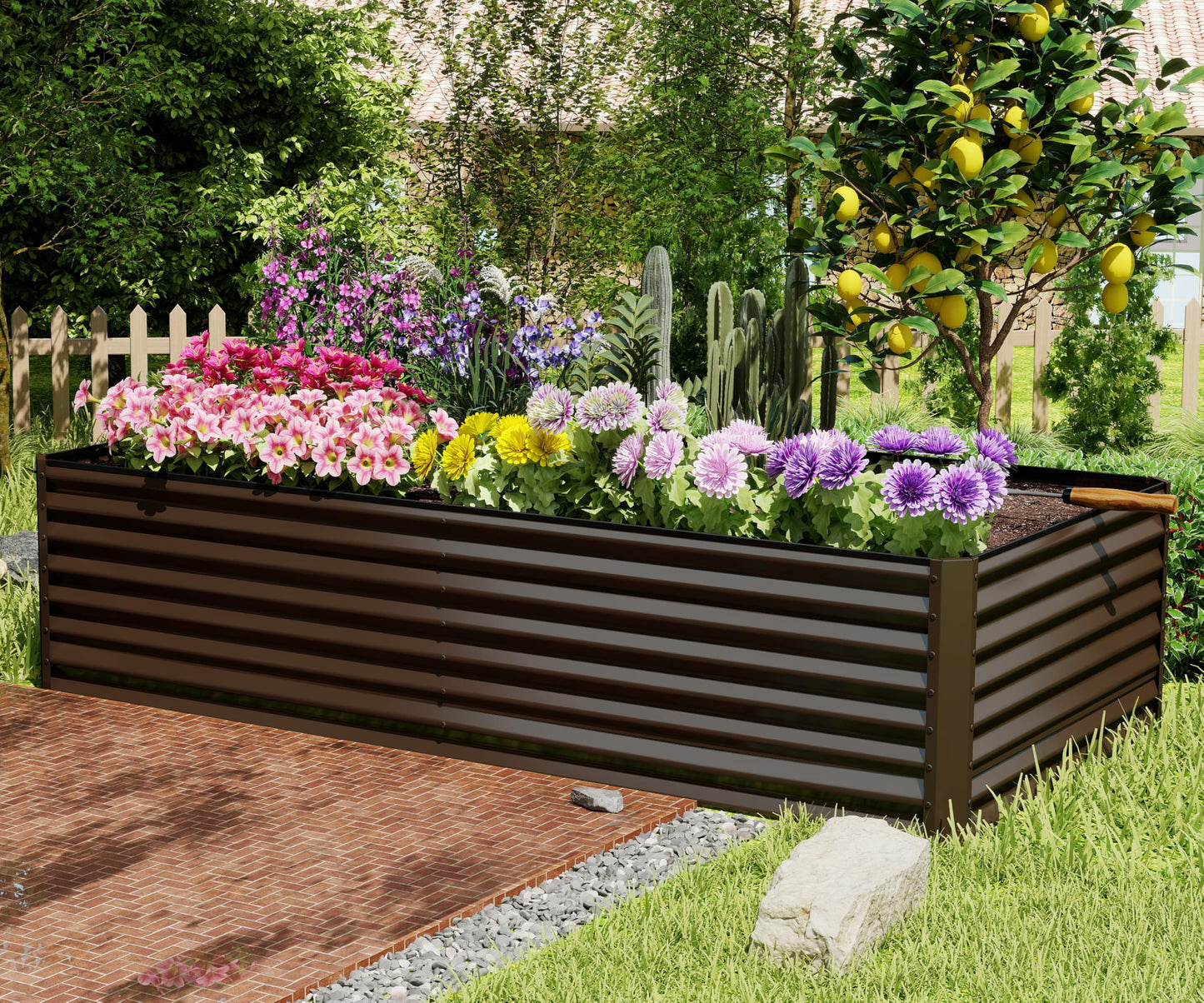 Domi 8×4×2 ft Galvanized Raised Garden Bed, Outdoor Planter Garden Boxes Large Metal Planter Box for Gardening Vegetables Fruits Flowers, Brown