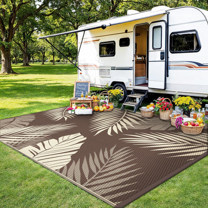 sarben Outdoor Rug 9' x 12' Waterproof for Patios Clearance, Reversible Plastic Straw Indoor Outdoor Rug for RV, Picnic, Backyard, Deck, Balcony, Porch, Beach, Coffe and Beige