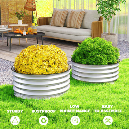 Outsunny Galvanized Raised Garden Bed Set of 2, Planters for Outdoor Plants with Safety Edging, Easy-to-Assemble Stock Tanks for Growing Flowers, Herbs and Vegetables, 2' x 2' x 1', Silver