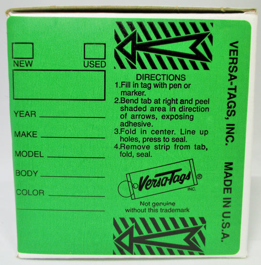 GREEN - Genuine Versa-Tag Green Key Tags, Self-Protecting (250 tags per box with "Chrome" plated steel rings)