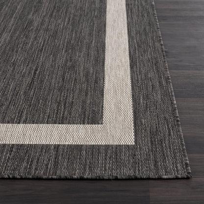 CAMILSON Outdoor Rug 9x12, Large Modern Outside Rugs for Patios Porches Waterproof Durable Washable Non-Shedding, Easy-to-Clean Indoor Outdoor Area Carpet (9 x 12, Bordered - Dark Gray/Light Gray)