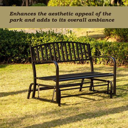 Gardenised QI003392 Outdoor Black Steel Swing, Powder Coated Glider Bench, Loveseat Lawn Rocker Bench for Yard, Patio, Garden and Deck