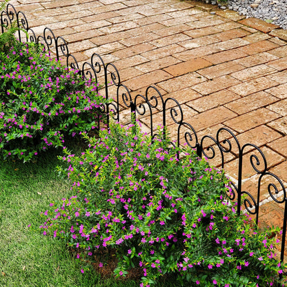 SCENDOR Decorative Iron Garden Fence 12" W x 17" H, Pack of 5 Panels Rust-Resistant Metal Fence Panels for Flower Beds, Vegetable Gardens, and Landscaping - Dog, Cat, Rabbit Designs Available
