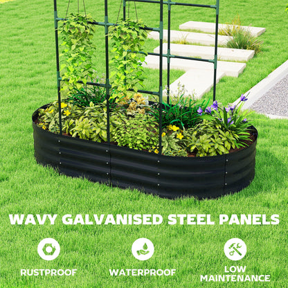 Outsunny Galvanised Raised Garden Bed with Arched Trellis, 5 x 3 x 6ft Metal Outdoor Planter Box with Open Bottom Design, Modular Raised Bed with Gloves for Vegetable Flower, Easy Assembly, Dark Gray