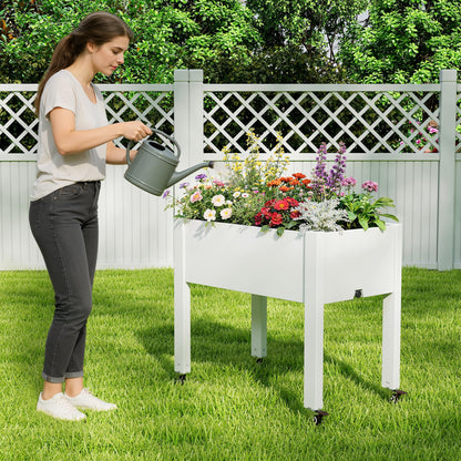 WTFGO Elevated Raised Garden Bed with Wheels - Outdoor Mobile Resin Planter Box with Drainage Holes for Vegetables Flower Herbs, Weather Resistant, Ashen (26.3" h)