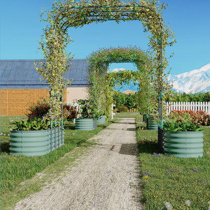 Galvanized Raised Garden Bed with 96 in Tall Vertical Arch Trellis – Expandable Rust-Resistant Planter Box for Outdoor Plants, Flowers, Herbs & Vines – Includes Plant Clips, Drainage Netting,Green