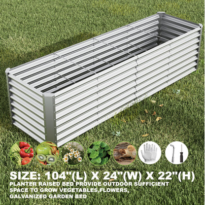 Kinddeer 8x2x2ft Raised Garden Bed Kit, Galvanized Planter Garden Boxes Outdoor, Metal Raised Garden Beds for Vegetables,Fruits, Flower,Silver