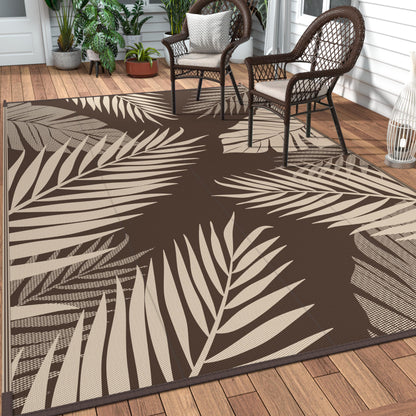 GENIMO Outdoor Rug 9' x 12' Waterproof for Patios Clearance, Reversible Outdoor Plastic Straw Camping Rug Carpet, Large Area Rugs Mats for RV, Camper, Deck, Balcony, Porch, Beach, Picnic, Coffee&Beige