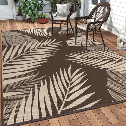GENIMO Outdoor Rug 9' x 12' Waterproof for Patios Clearance, Reversible Outdoor Plastic Straw Camping Rug Carpet, Large Area Rugs Mats for RV, Camper, Deck, Balcony, Porch, Beach, Picnic, Coffee&Beige