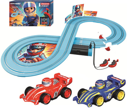 Carrera First Formula Kidz Slot Car Race Track - Includes 2 Cars: Fireflash and Thunderbold - Battery-Powered Beginner Toy Racing Set for Kids Ages 3 Years and Up